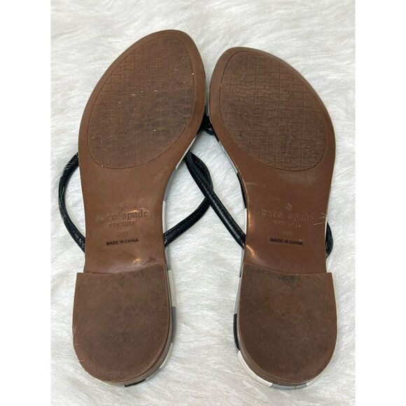 Kate Spade Mistic Bow Flip Flop Black Check Leather Sandal 9.5 - Picture 3 of 4
